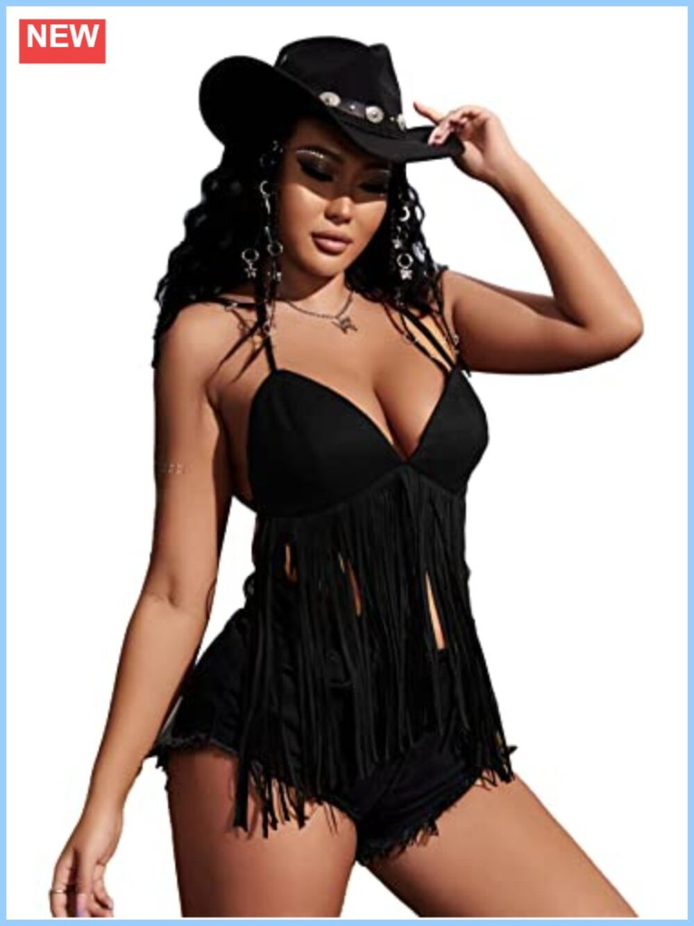 Fringe Halter Top Sleeveless Open Back Tassel Trim Western Cowgirl Going Out